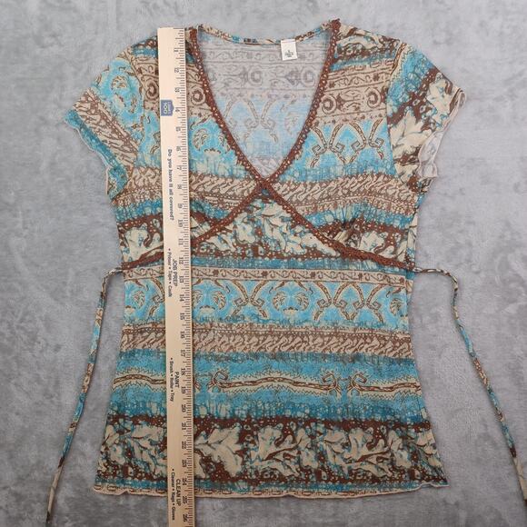 Vintage Y2K Womens Babydoll Crochet Lace Trim Top Size S Tie Waist Boho Coquette - Picture 11 of 11